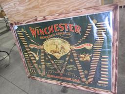 WINCHESTER AMO. ADV. 36'' X50'' IN NEW FRAME A GREAT OLDER PIECE HAS SOME SMALL TEARS