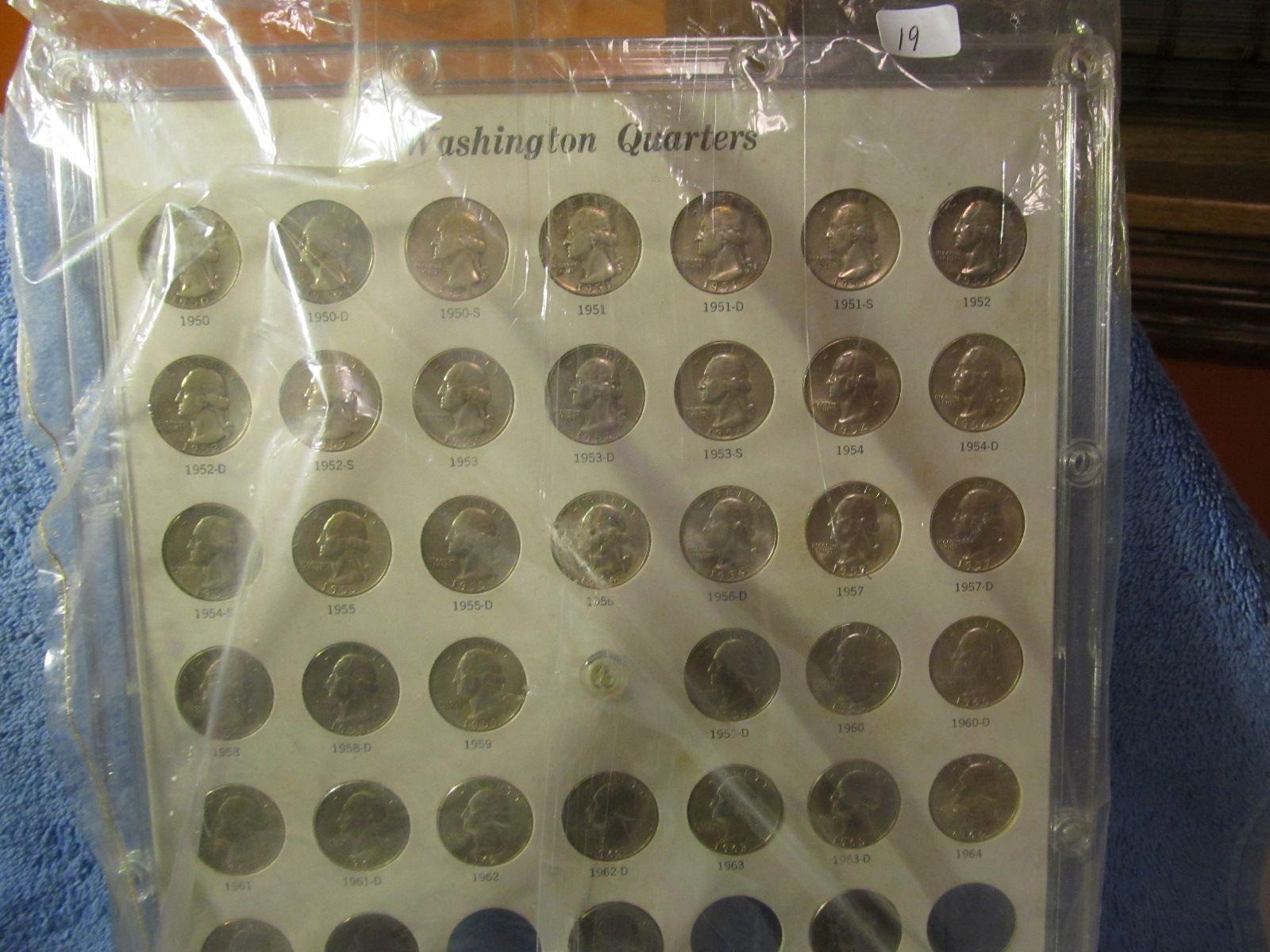 1950-64D WASHINGTON QUARTERS & 4 CLAD IN CAPITOL HOLDER (36-SILVER)