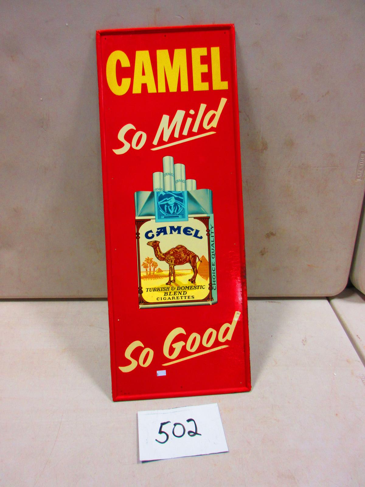 TIN CAMEL CIGARETTES SIGN 12"X32" VERTICAL "NICE"