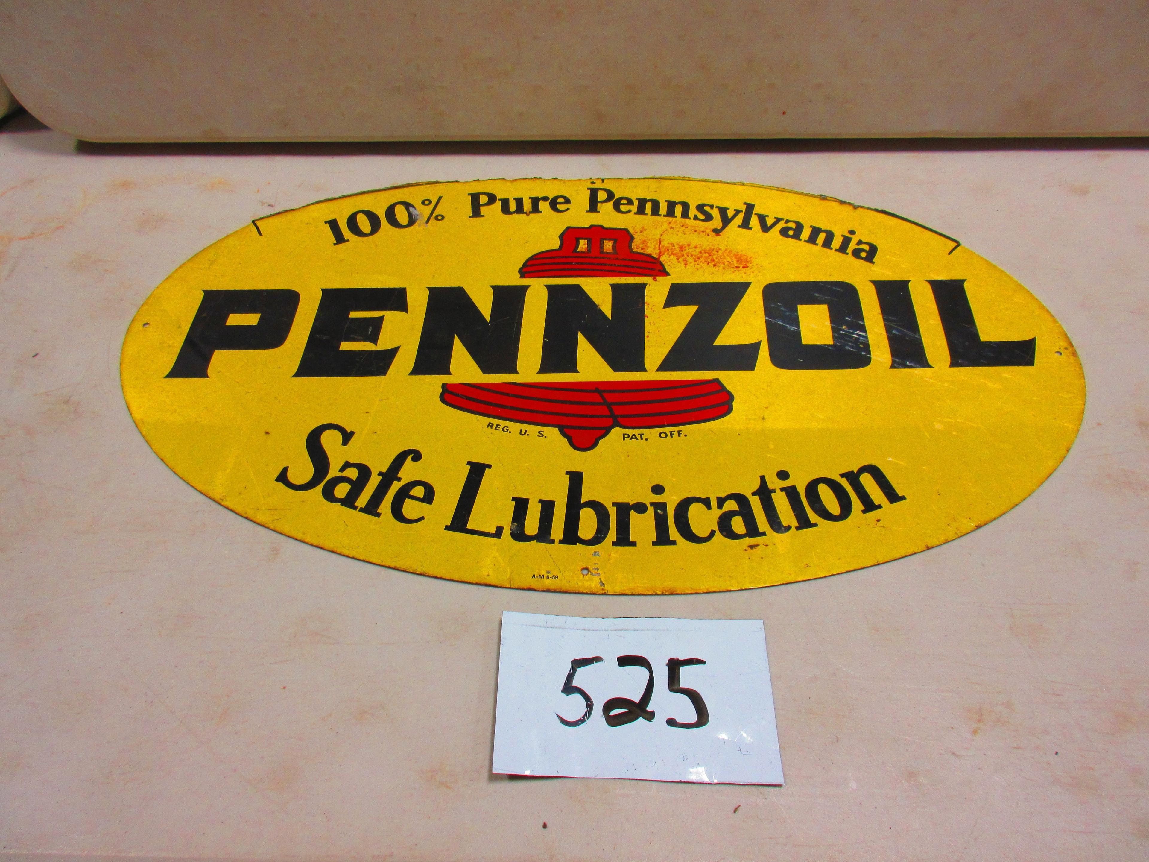 PENNZOIL SIGN D. S. HEAVY METAL 18'' X31'' MARKED A.M. 59 ROUGH ALONG TOP EDGE