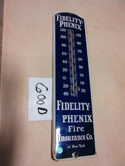 FIDELITY PHENIX FIRE THERMOMETER S.S. POR. 27"X7" RARE PIECE