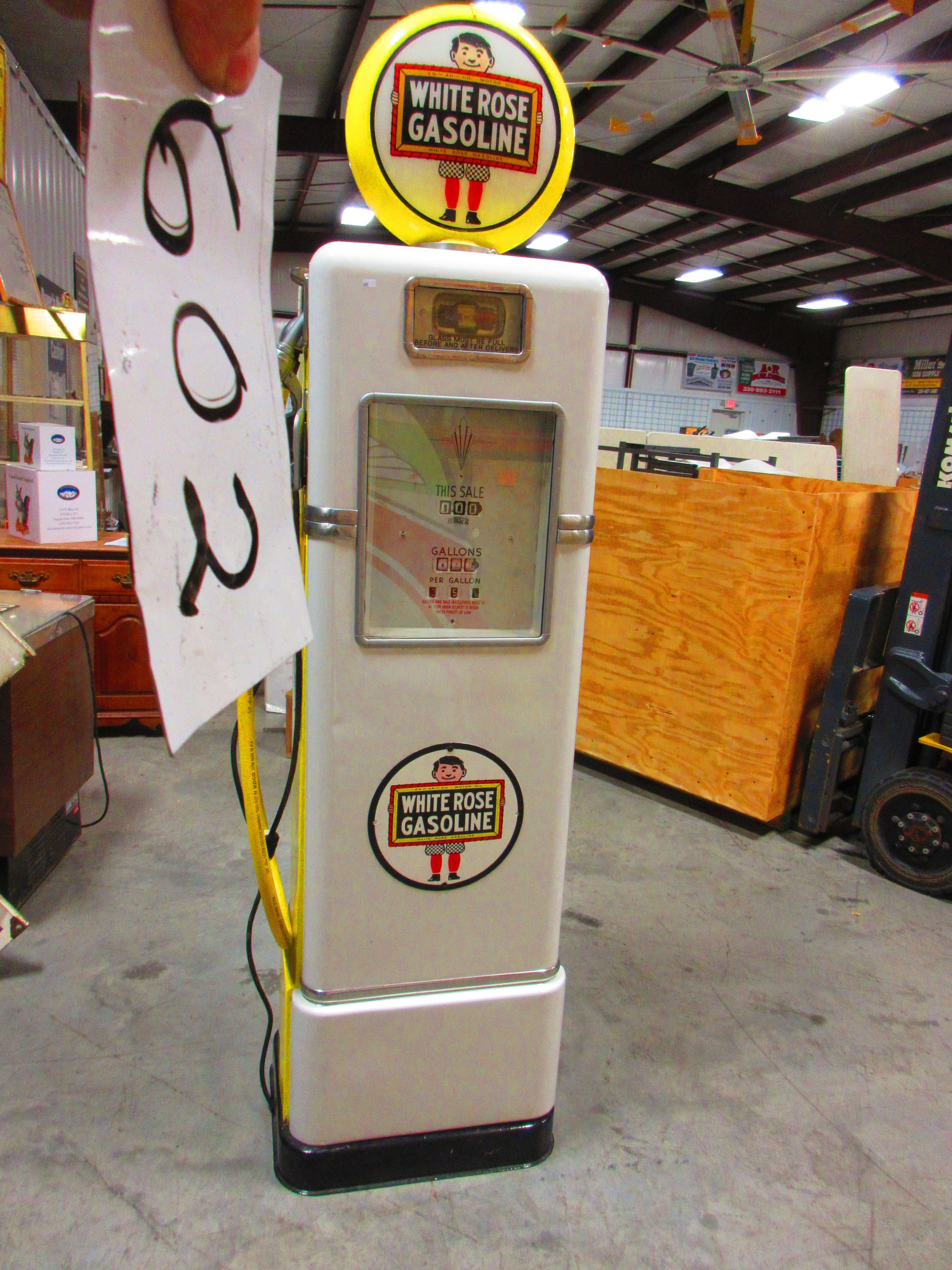 BOESER GAS PUMP RESTORED TO WHITE ROSE GREAT RESTORATION JOB NICE COLORS WILL LOOK GREAT IN YOUR GAR