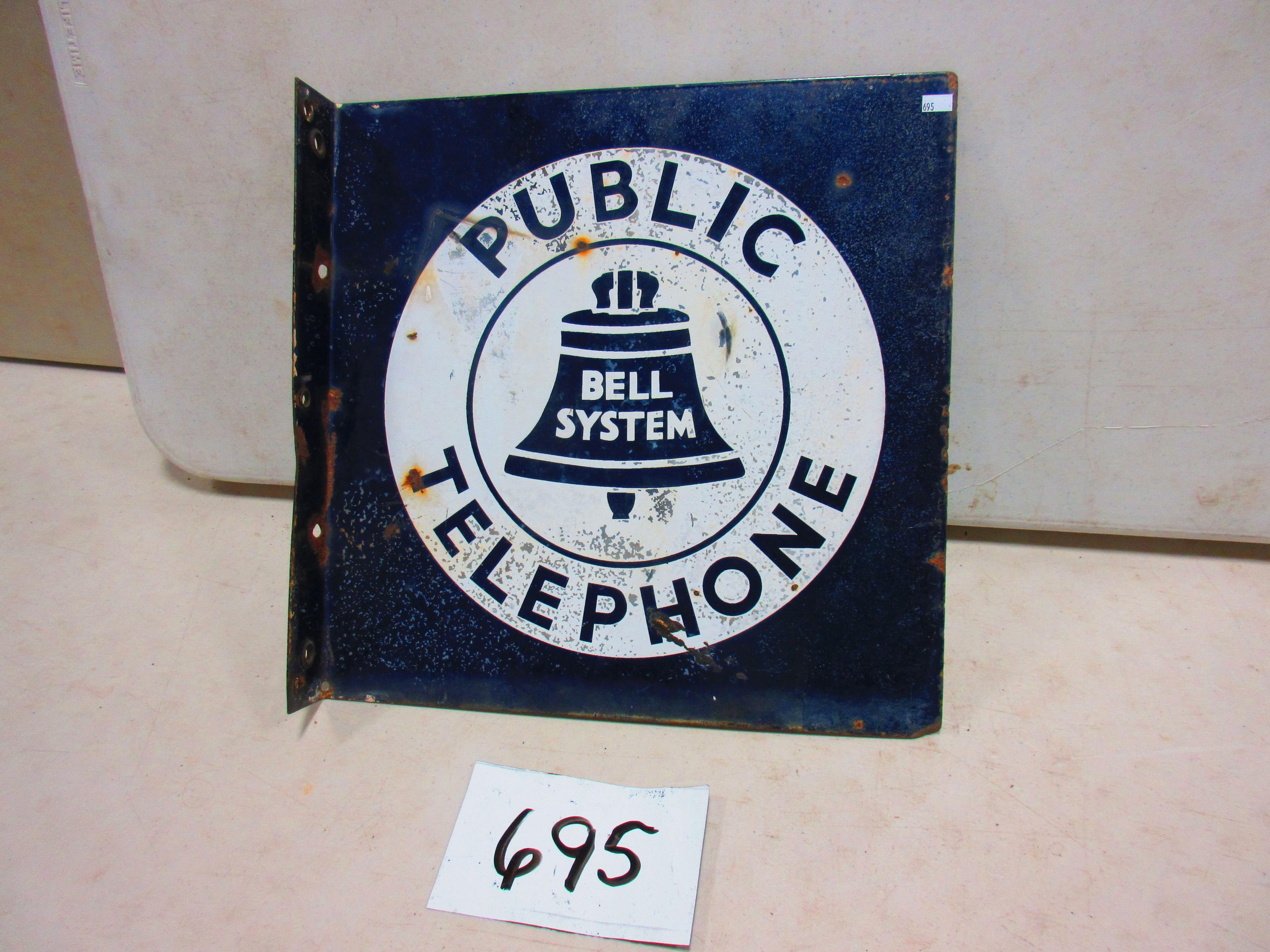 BELL SYSTEMS TELEPHONE SIGN D.S.P. FLANGE 18''X18'' FADED