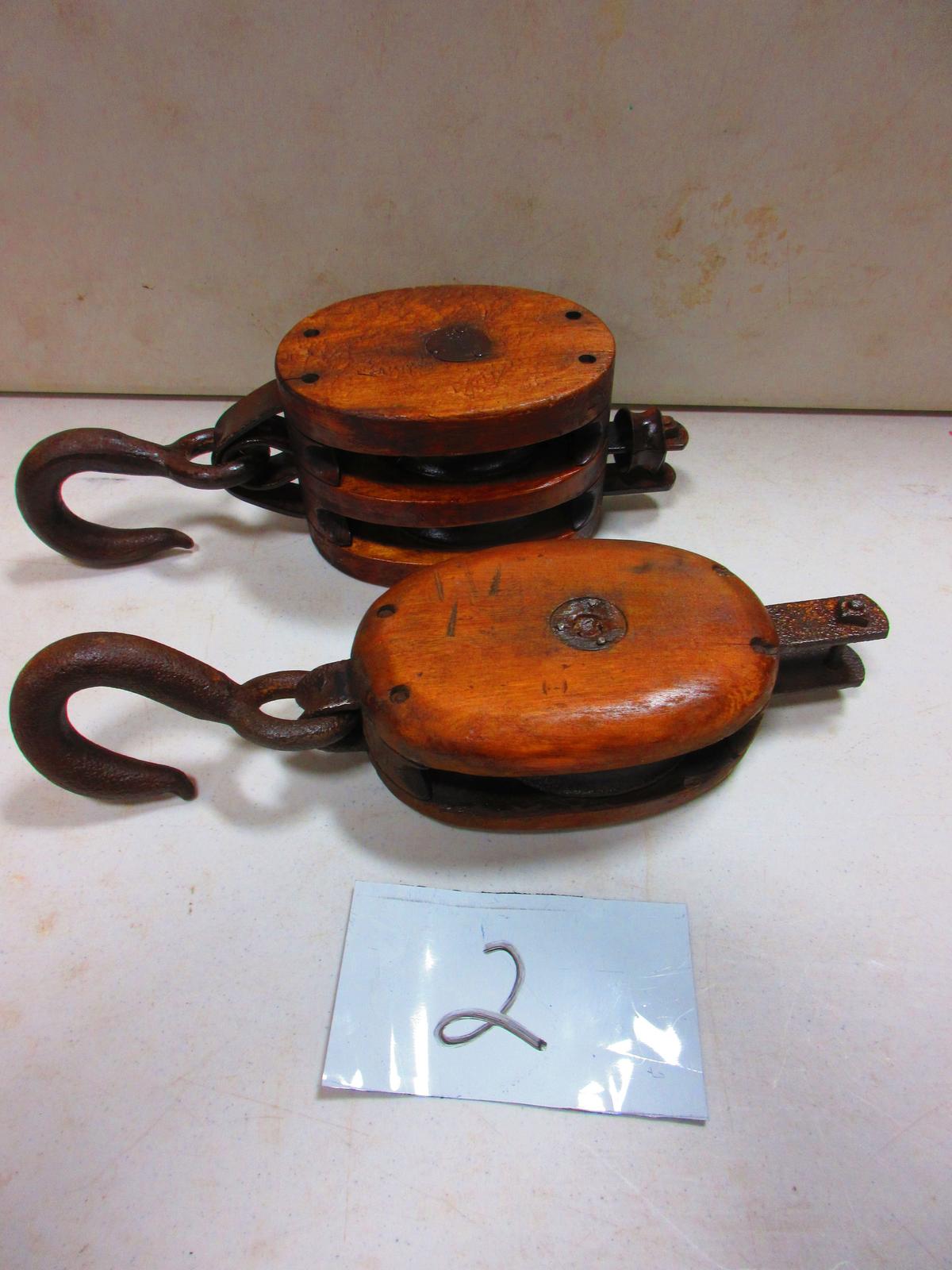 2 LARGE WOODEN PULLEYS [2 TIMES YOUR BID]