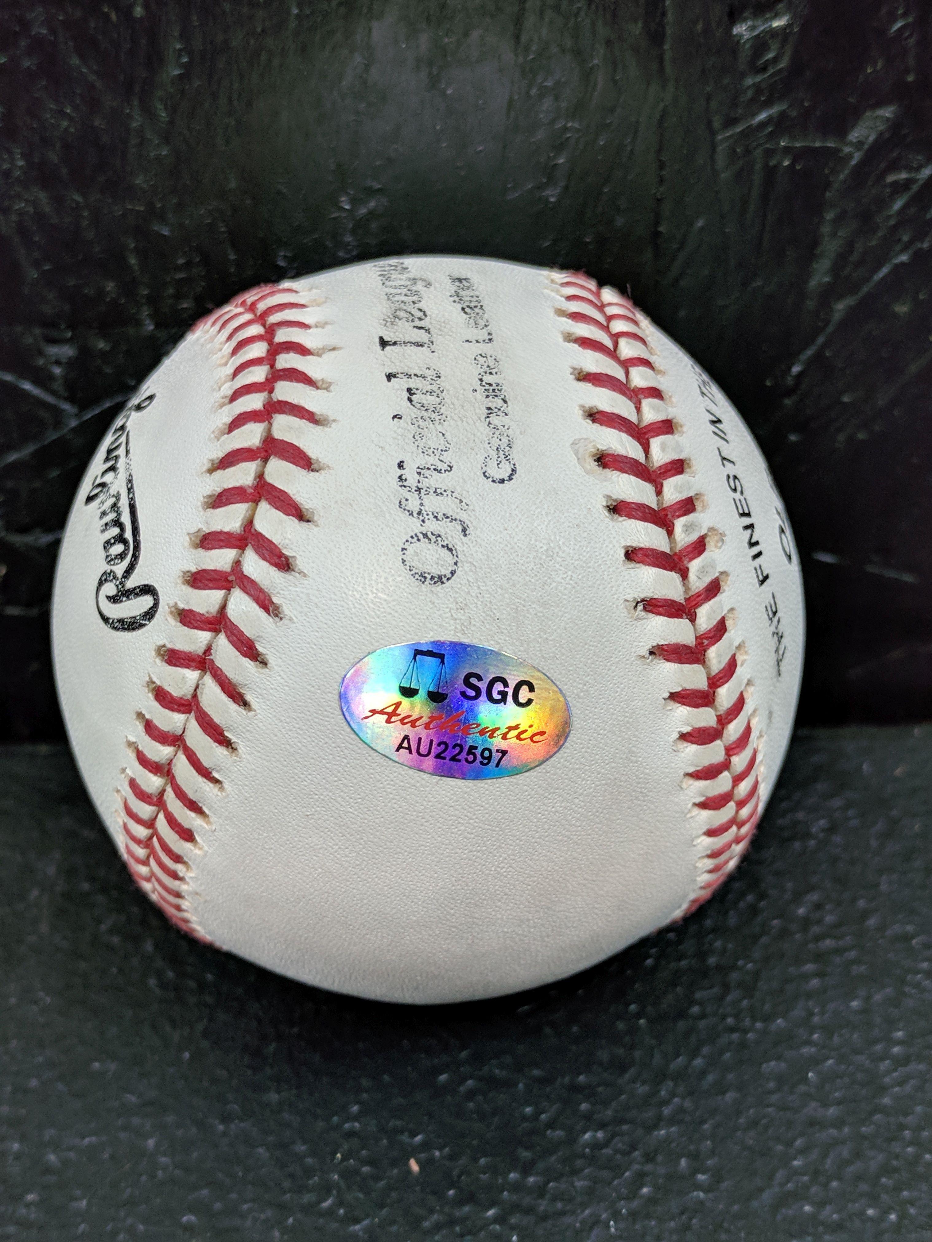 Buck O'Neil MLB ball, aqua ink sweet spot , SGC