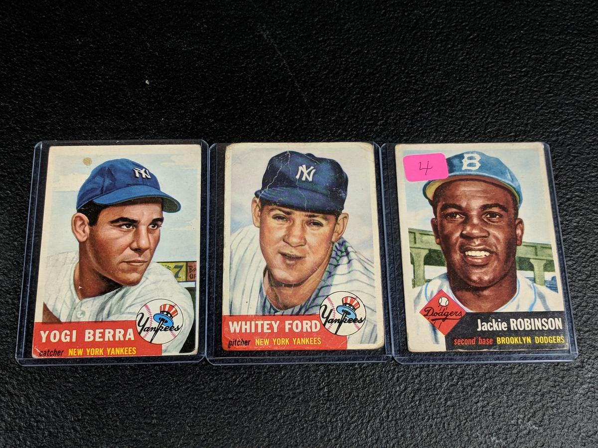 53 Topps: Jackie Robinson, Whitey Ford, Yogi Berra. Fair to Good