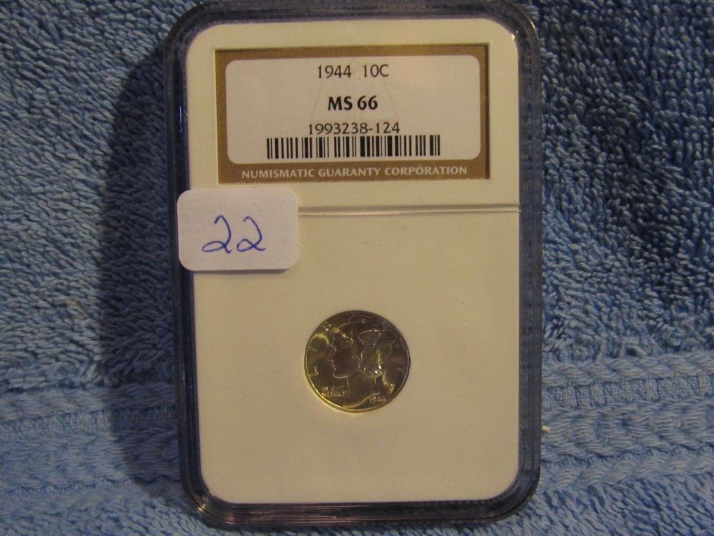 1944 MERCURY DIME NGC MS66