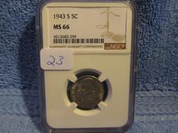 1943S JEFFERSON NICKEL NGC MS66