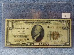 1929 $10. NATIONAL CURRENCY NOTE ST. LOUIS, MO. UNC