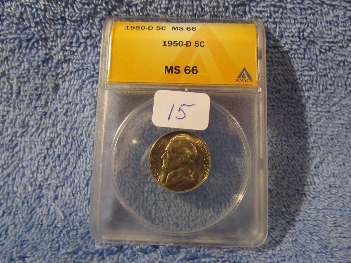 1950D JEFFERSON NICKEL ANACS MS66