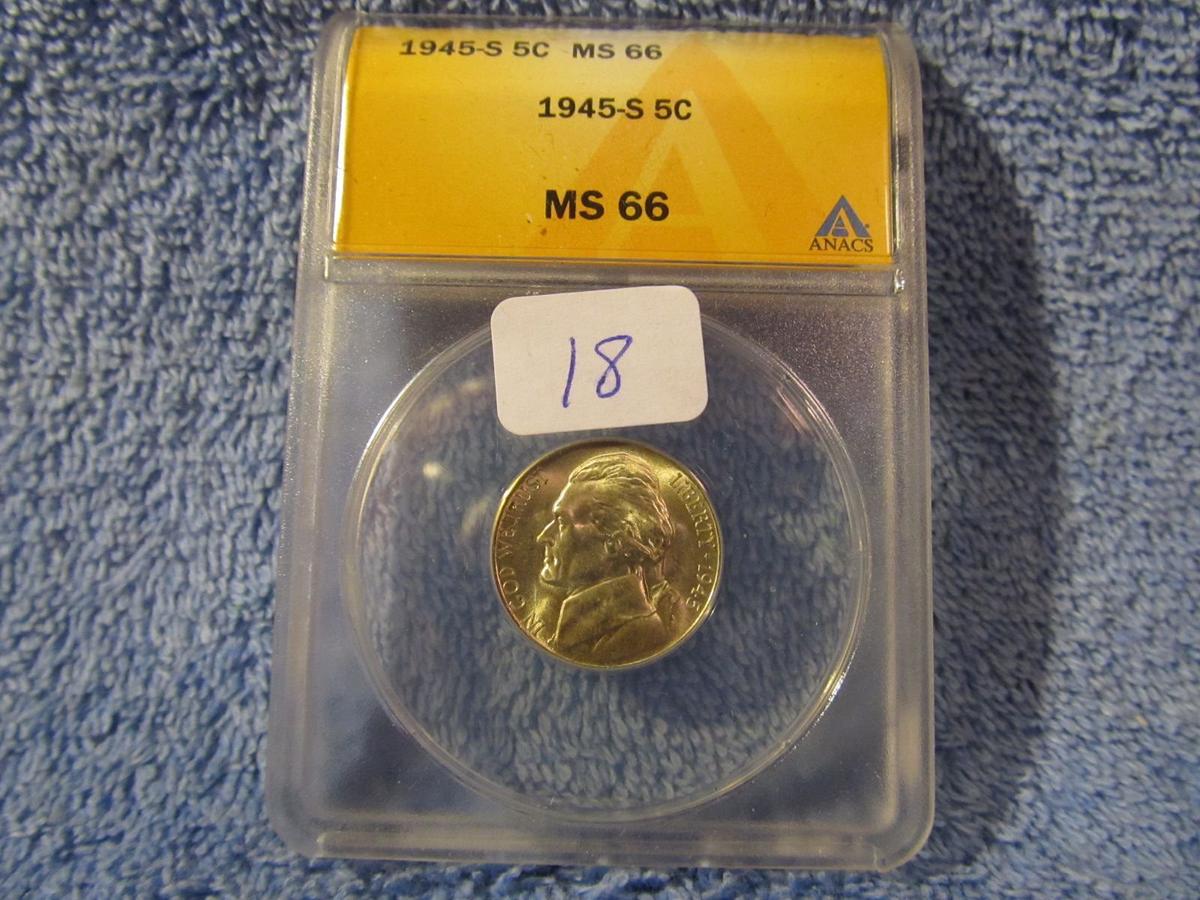 1945S JEFFERSON WAR NICKEL ANACS MS66