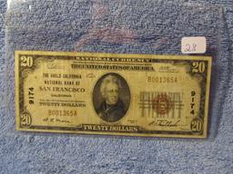 1929 $20. NATIONAL CURRENCY NOTE SAN FRANCISCO, CA. F