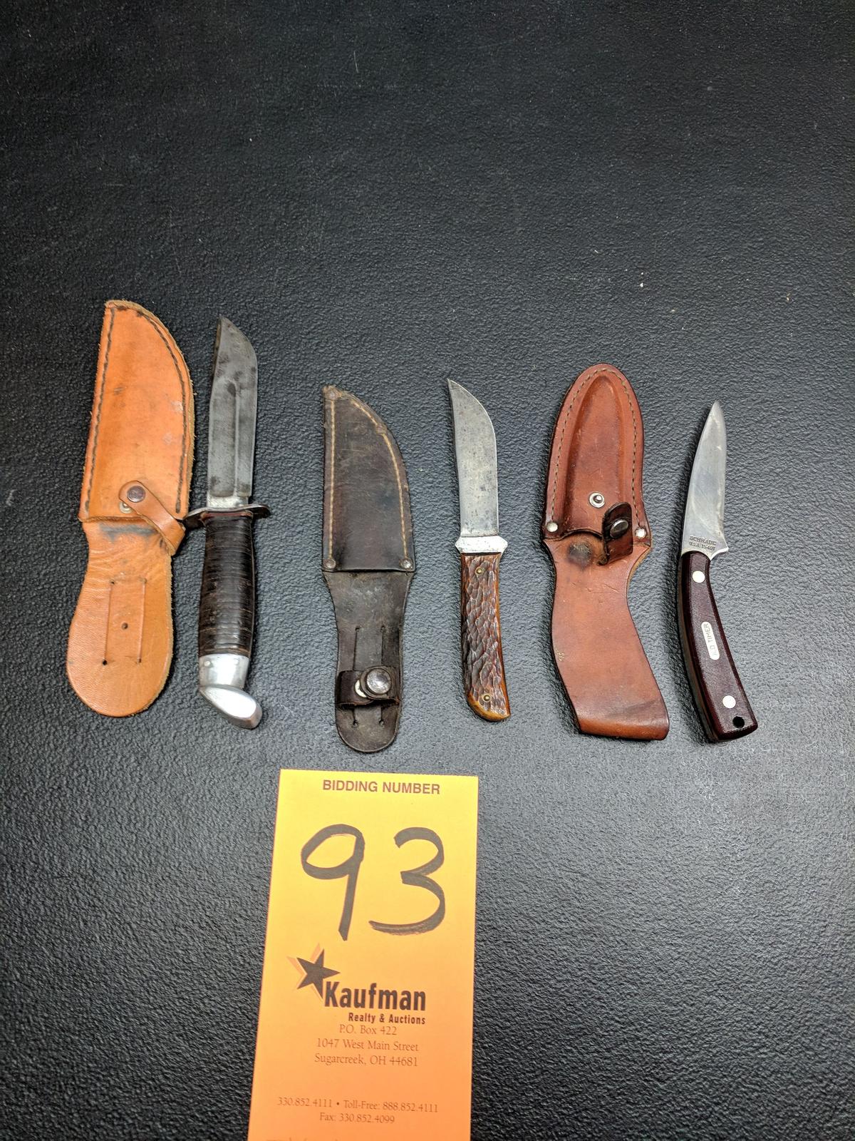 (2) Western Straight Blade Knives & (1) Old Timer Schrade Knife