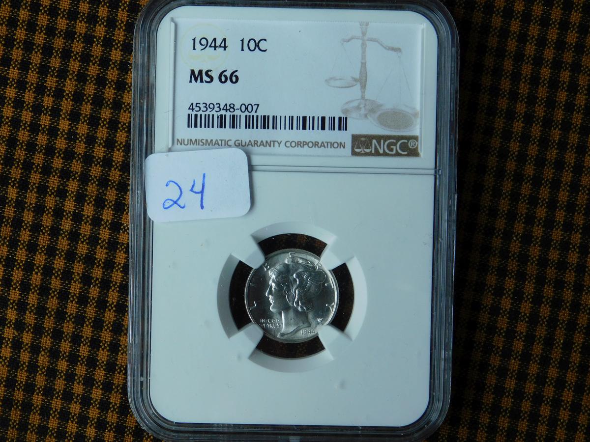 1944 MERCURY DIME NGC MS66