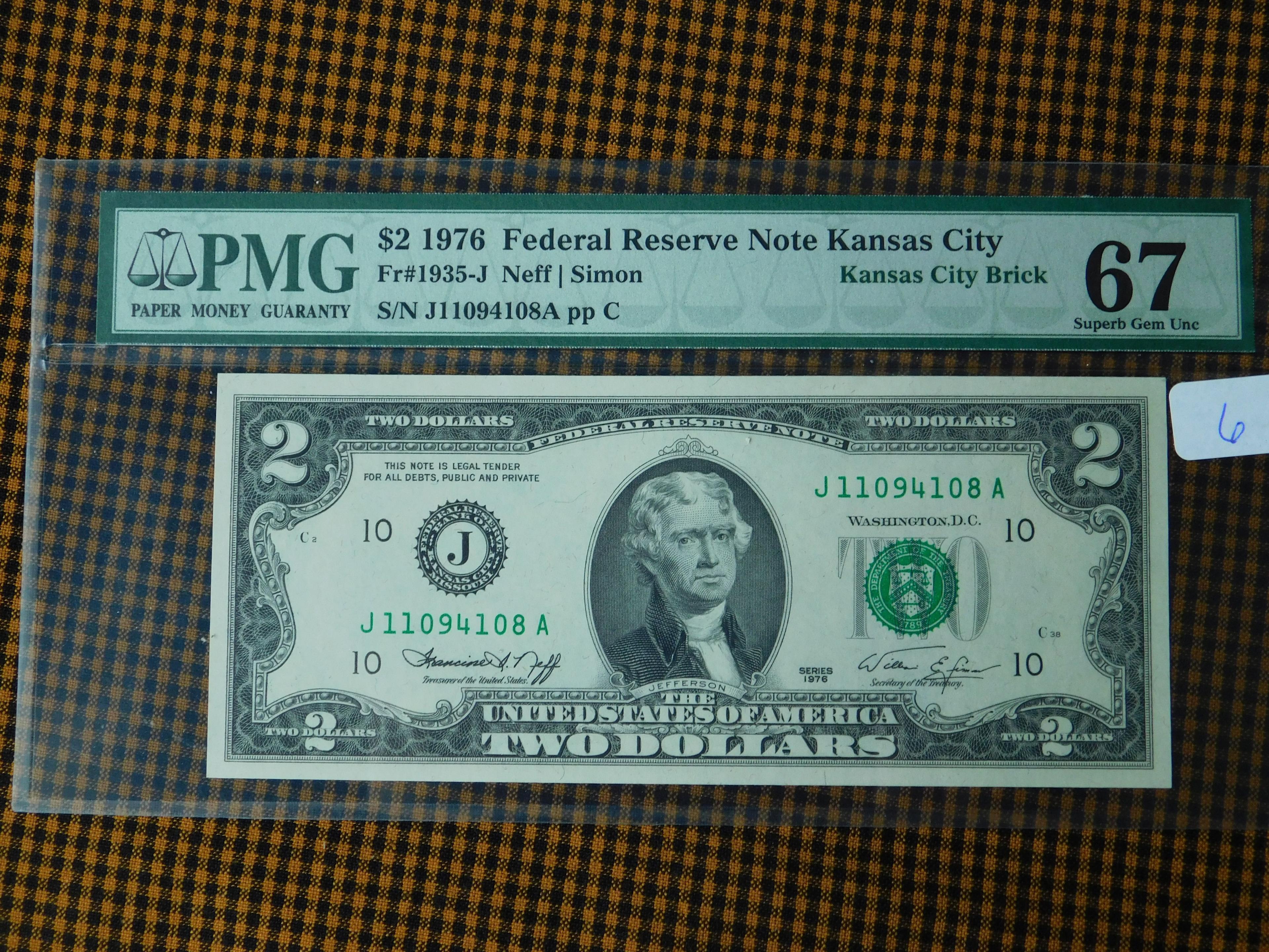 1976 $2. FEDERAL RESERVE NOTE PMG SUPERB GEM UNC 67