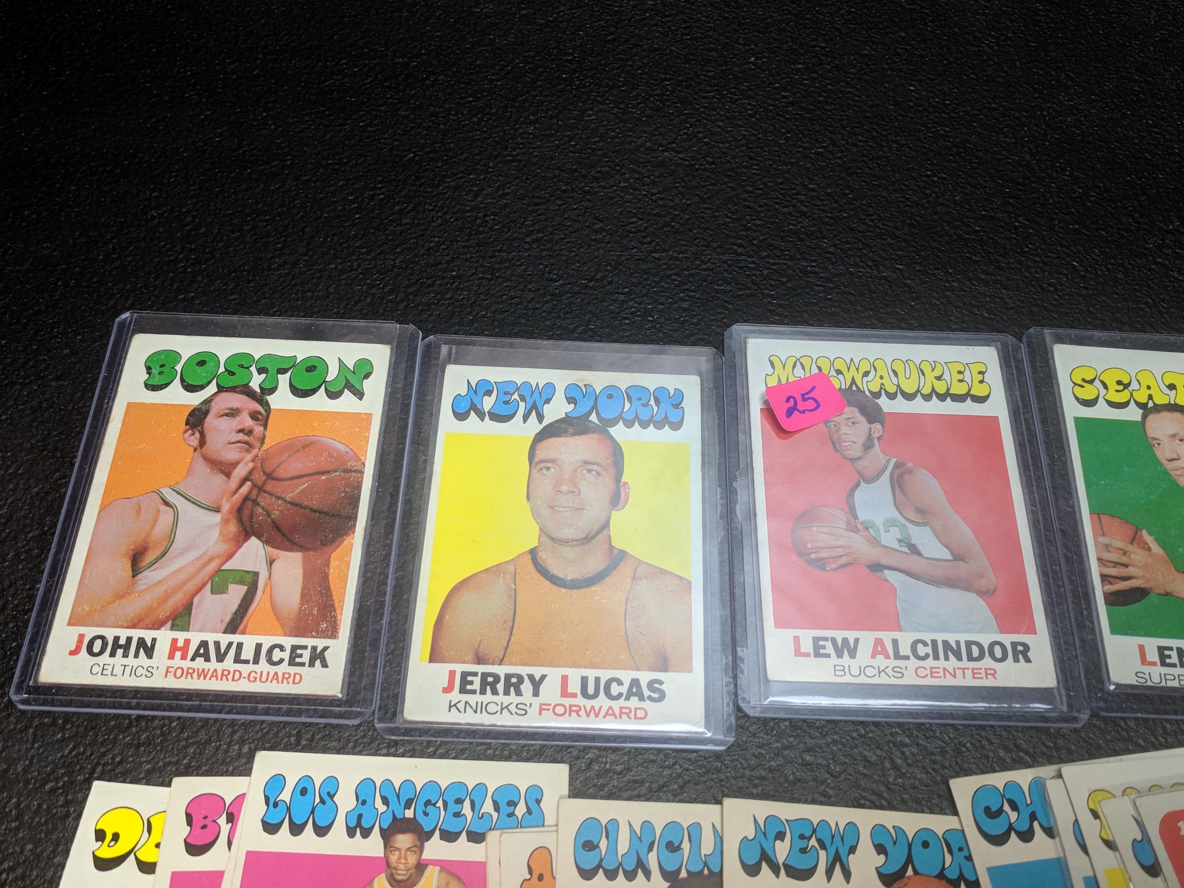 1971 -1973 Topps basketball 48 cards total: Alcindor, West(2), Wilkins, all one bid,