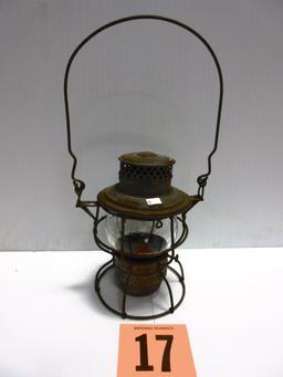 P.R.R. LANTERN WITH SHORT CLEAR ADLAKE GLOBE