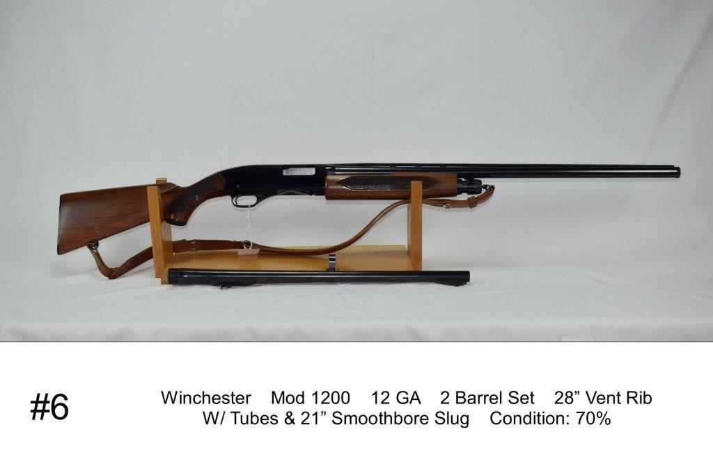 Winchester    Mod    1200    12 GA    2 Barrel Set    28” Vent Rib    W/ Tubes & 21” Smoothbore Slug
