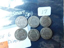 6 BARBER DIMES 1905-1916 G