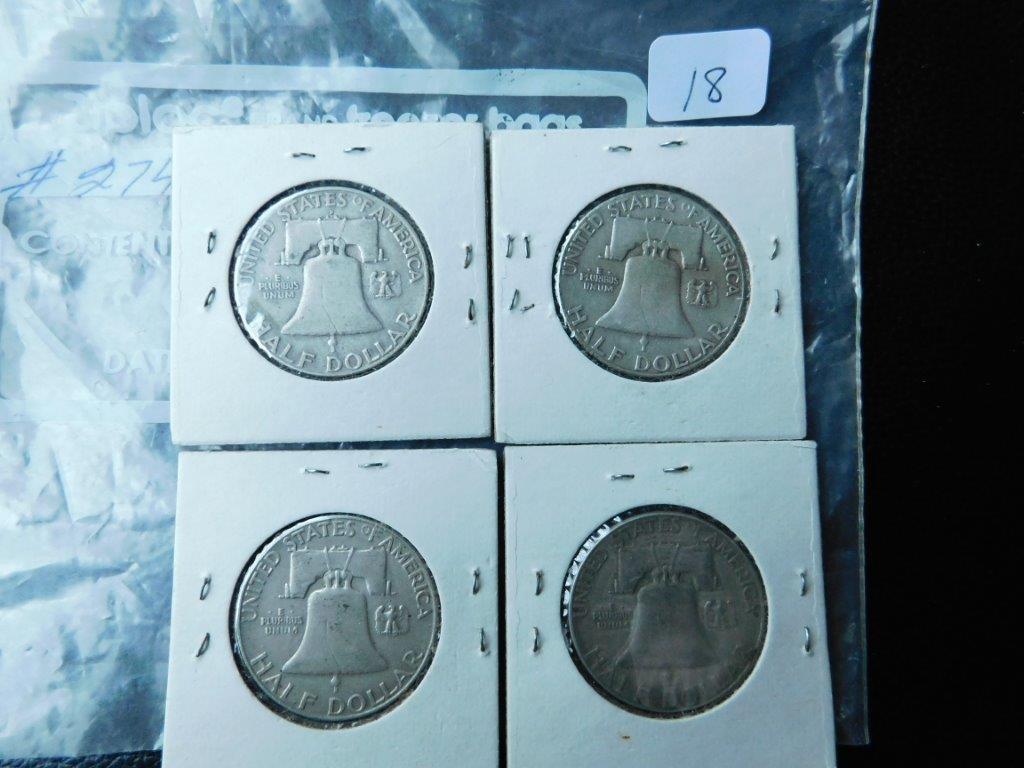 1951D,53S,59,60, FRANKLIN HALVES (4-COINS) VF-XF