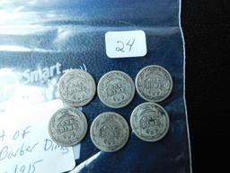 6 BARBER DIMES 1906-1915 G