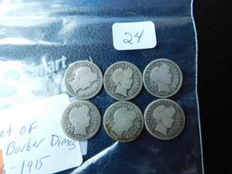 6 BARBER DIMES 1906-1915 G