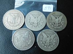 5 DIFFERENT MORGAN DOLLARS 1880-1921S