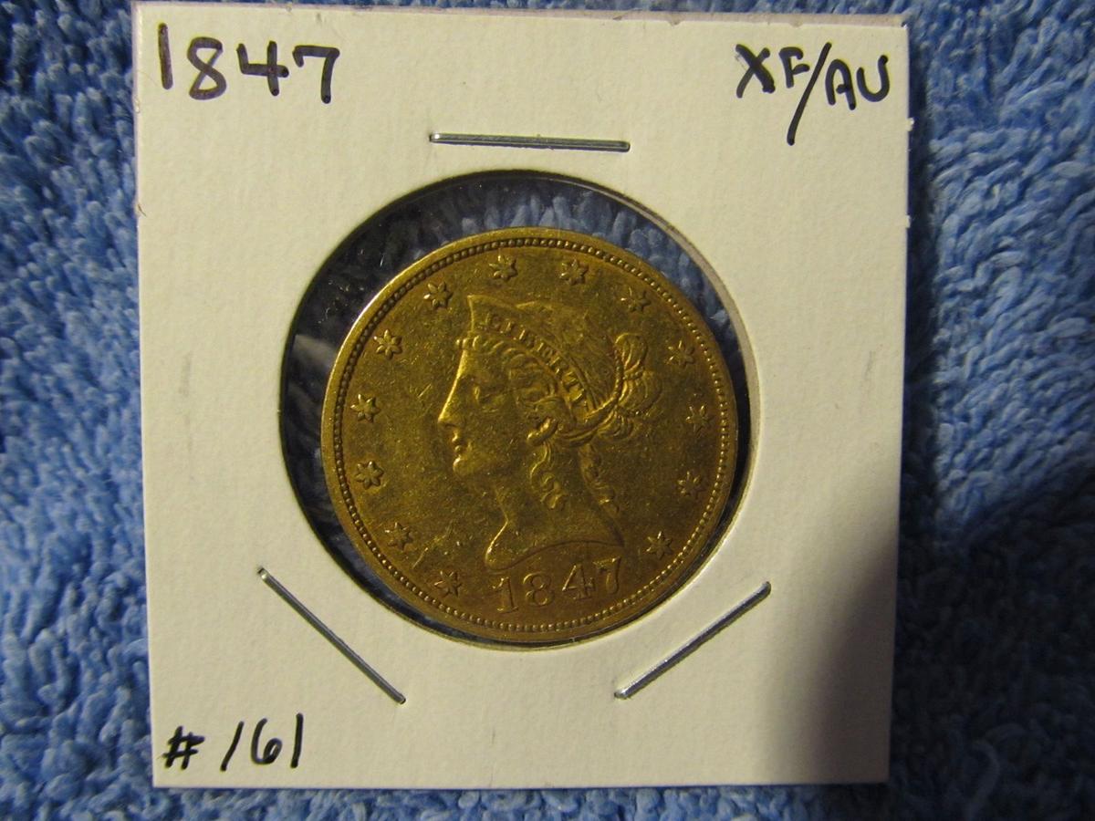 1847 $10. LIBERTY HEAD GOLD PIECE XF+