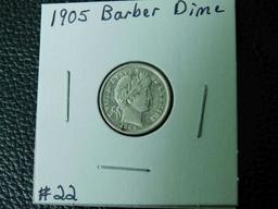 1905 BARBER DIME XF