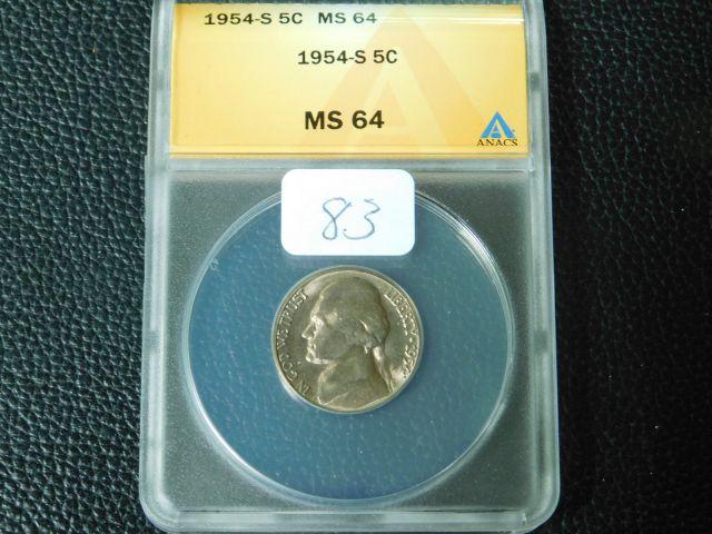 1954S JEFFERSON NICKEL ANACS MS64