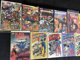 11 comic books including captain America, black panthers, JLA