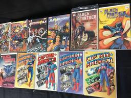 11 comic books including captain America, black panthers, JLA