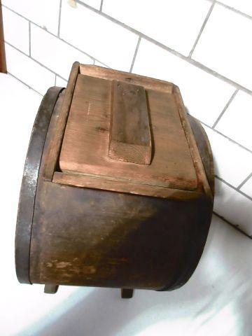 EARLY WOODEN BUTTER CHURN NICE PRIMITIVE PIECE WITH GRAPICS OF COW ON SIDE