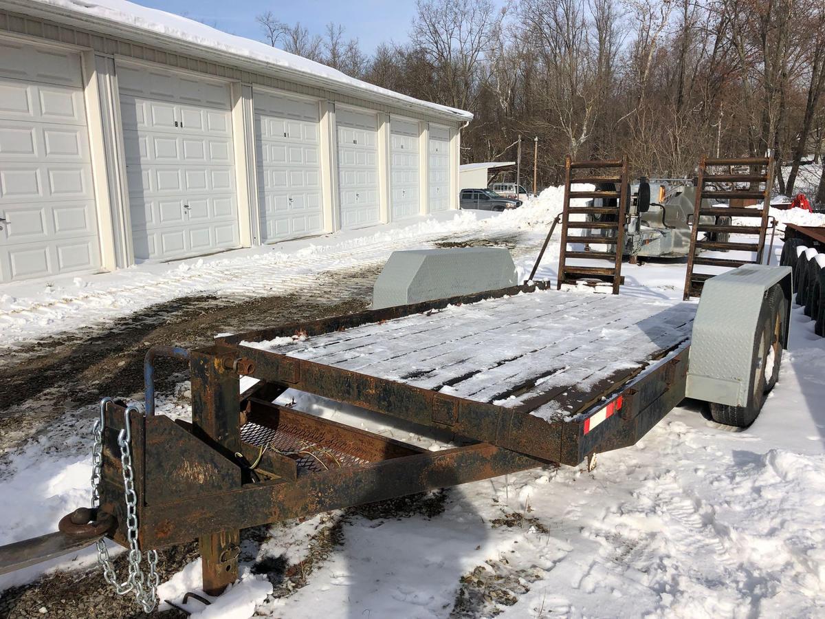 14 ft x 75 in bumper hitch trailer, wood floor, metal ramps, pintle hitch, untitled