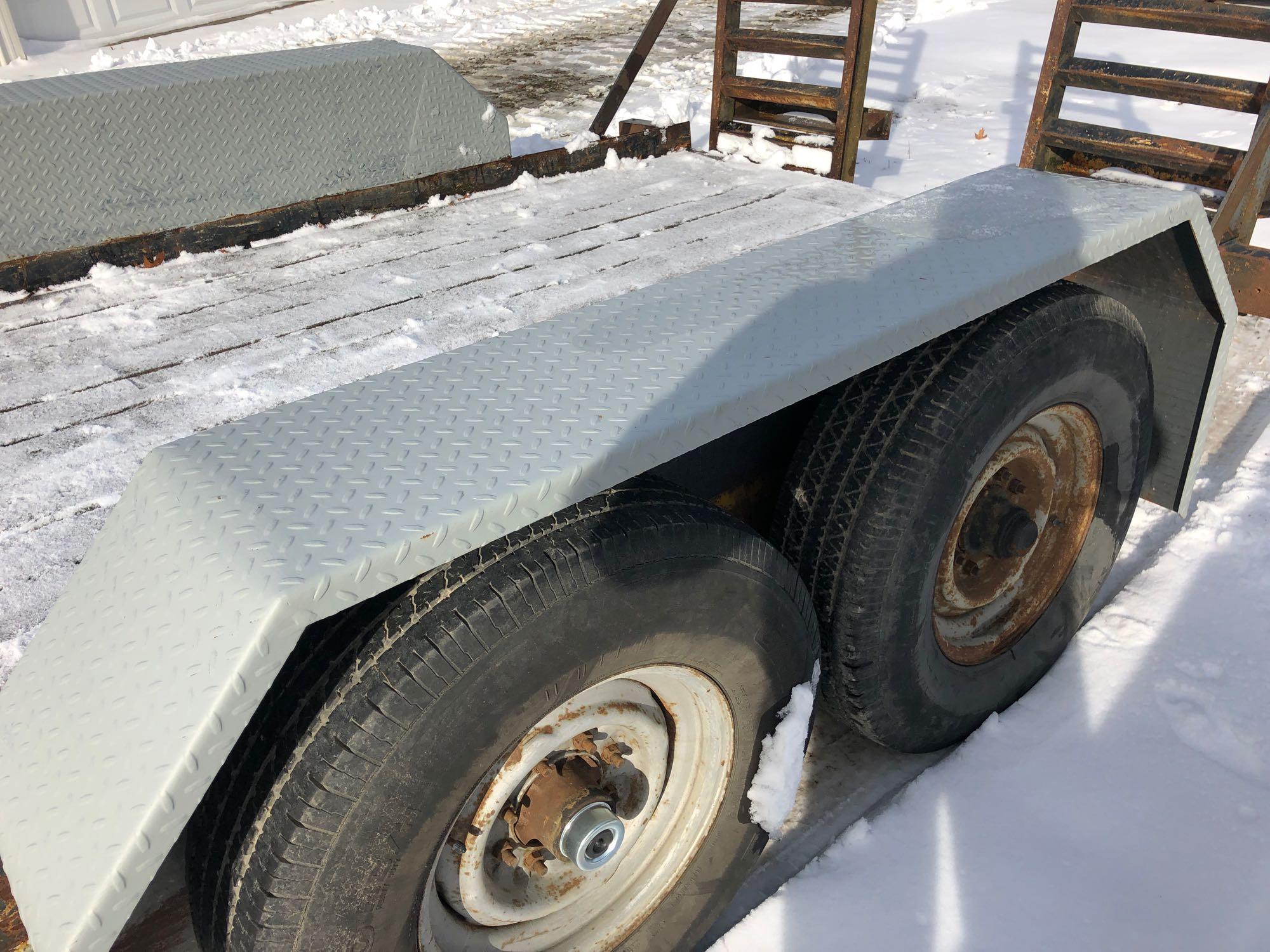 14 ft x 75 in bumper hitch trailer, wood floor, metal ramps, pintle hitch, untitled