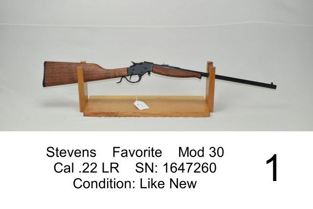 Stevens    Favorite    Mod 30    Cal .22 LR    SN: 0647260    Condition: Like New