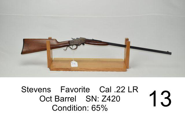 Stevens    Favorite    Cal .22 LR    Oct Barrel    SN: Z420    Condition: 65%