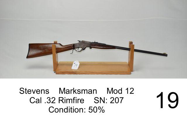 Stevens    Marksman    Mod 12    Cal .32 Rimfire    SN: 207    Condition: 50%