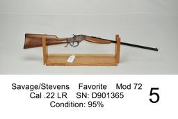 Savage/Stevens    Favorite    Mod 72    Cal .22 LR    SN: D901365    Condition: 95%