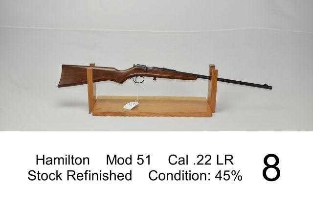 Hamilton    Mod 51    Cal .22 LR    Stock Refinished    Condition: 45%