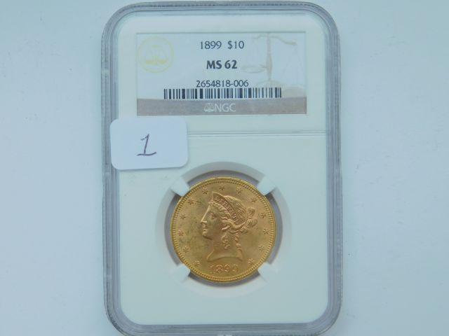 1899 $10. LIBERTY HEAD GOLD PIECE NGC MS62