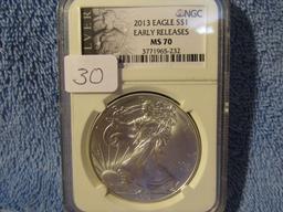 2013 SILVER EAGLE NGC MS70 EARLY RELEASES