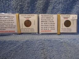 1914,14S,15P,D,S, LINCOLN CENTS (5-COINS)