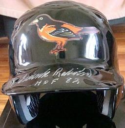 Frank Robinson signed full size Orioles batting helmet & display case. PSA