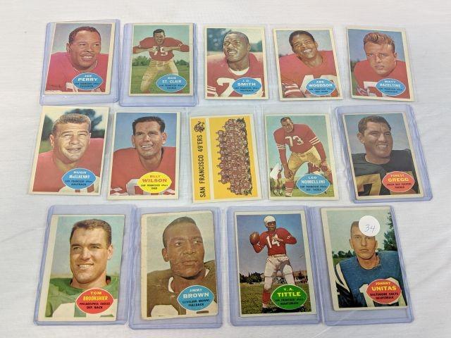 1960 Topps football star lot: 13 cards w/ Unitas, Brown, Tittle