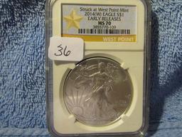 2014(W) SILVER EAGLE NGC MS70 EARLY RELEASES