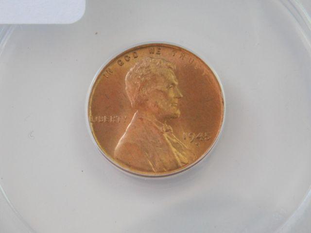 1945S LINCOLN CENT ANACS MS66 RED