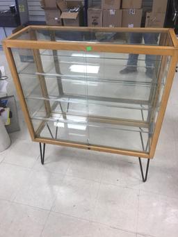 Smaller Glass Display Case with glass shelves, 36 inches wide, 14 inches deep, 42 inches tall