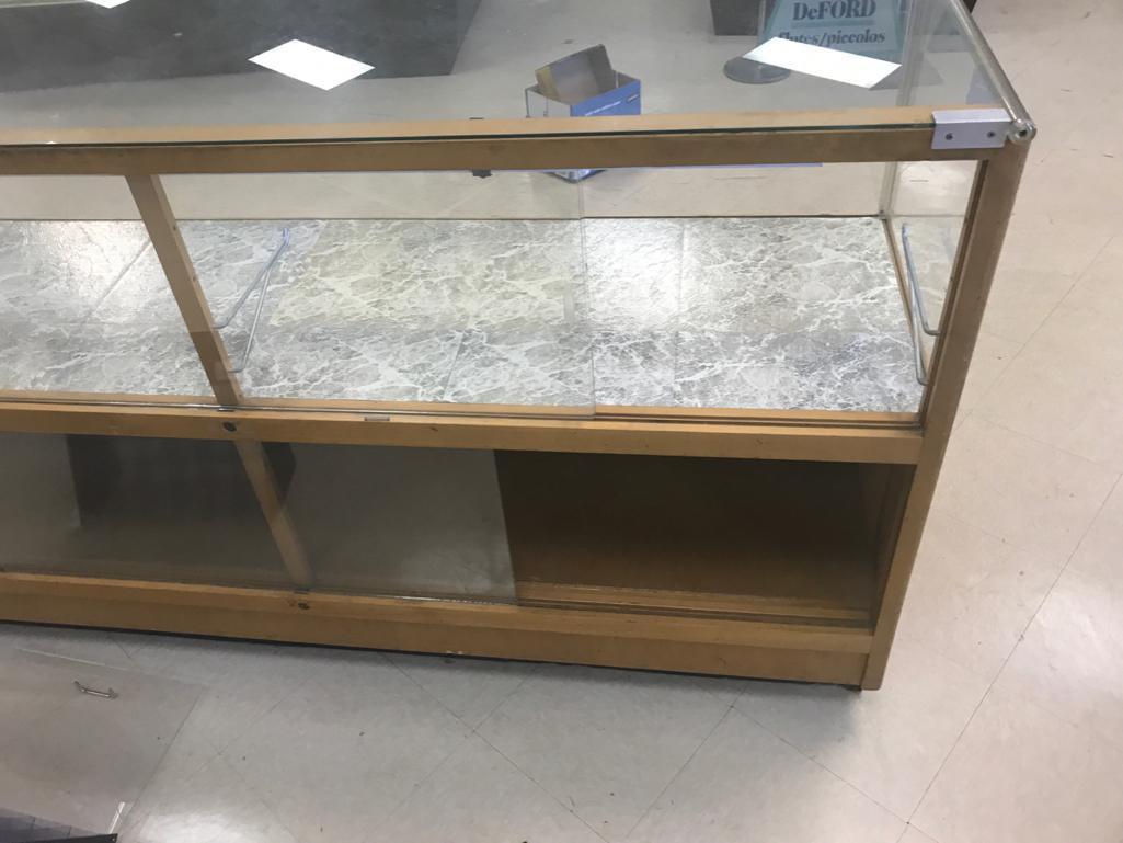 Wooden Bottom Display case with underneath storage, glass top