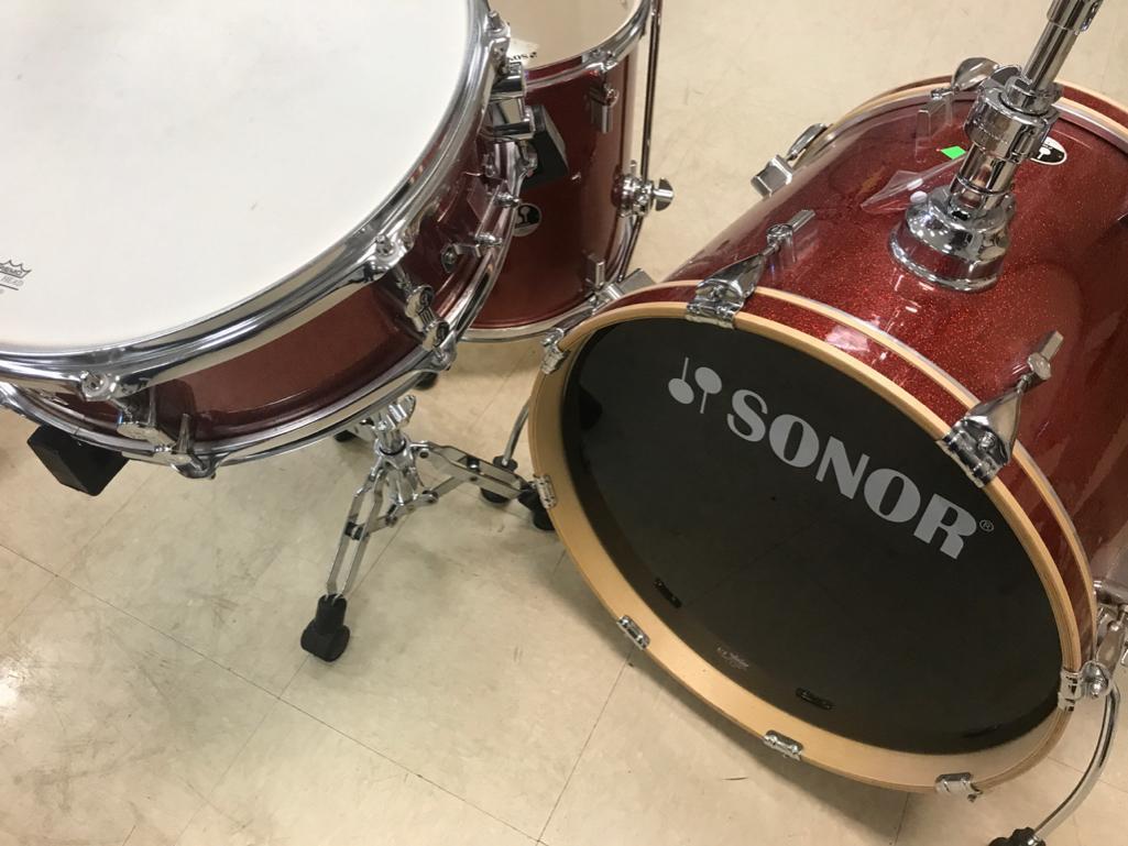 Sonor Drum Set, with snare and stand (Red Galaxy Sparkle)